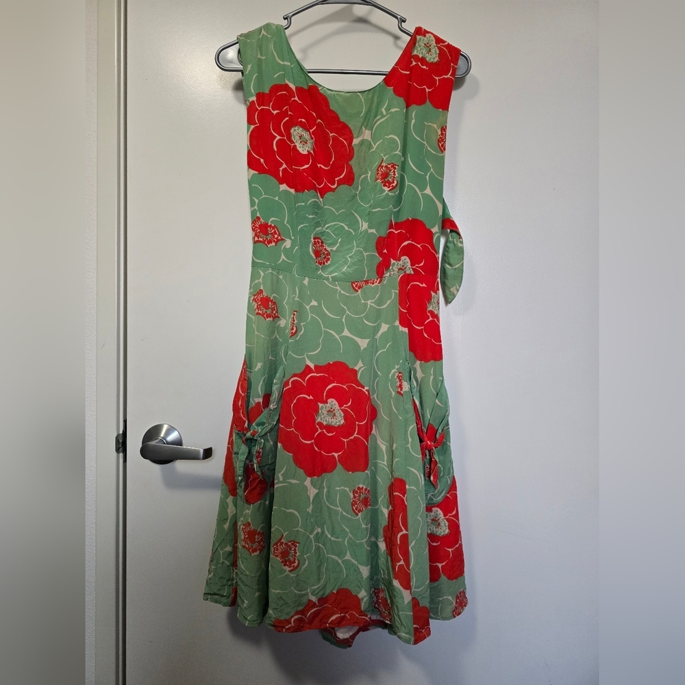 100% Silk Corey Lynn Calter Red Sleeveless Crew Neck Midi Sundress - Picture 8 of 10